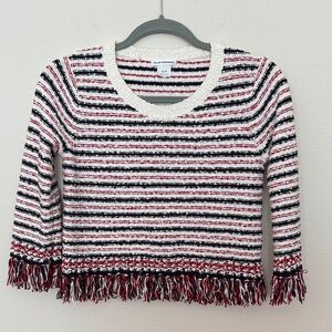 Club Monaco Knit Striped Fringe Cotton Top